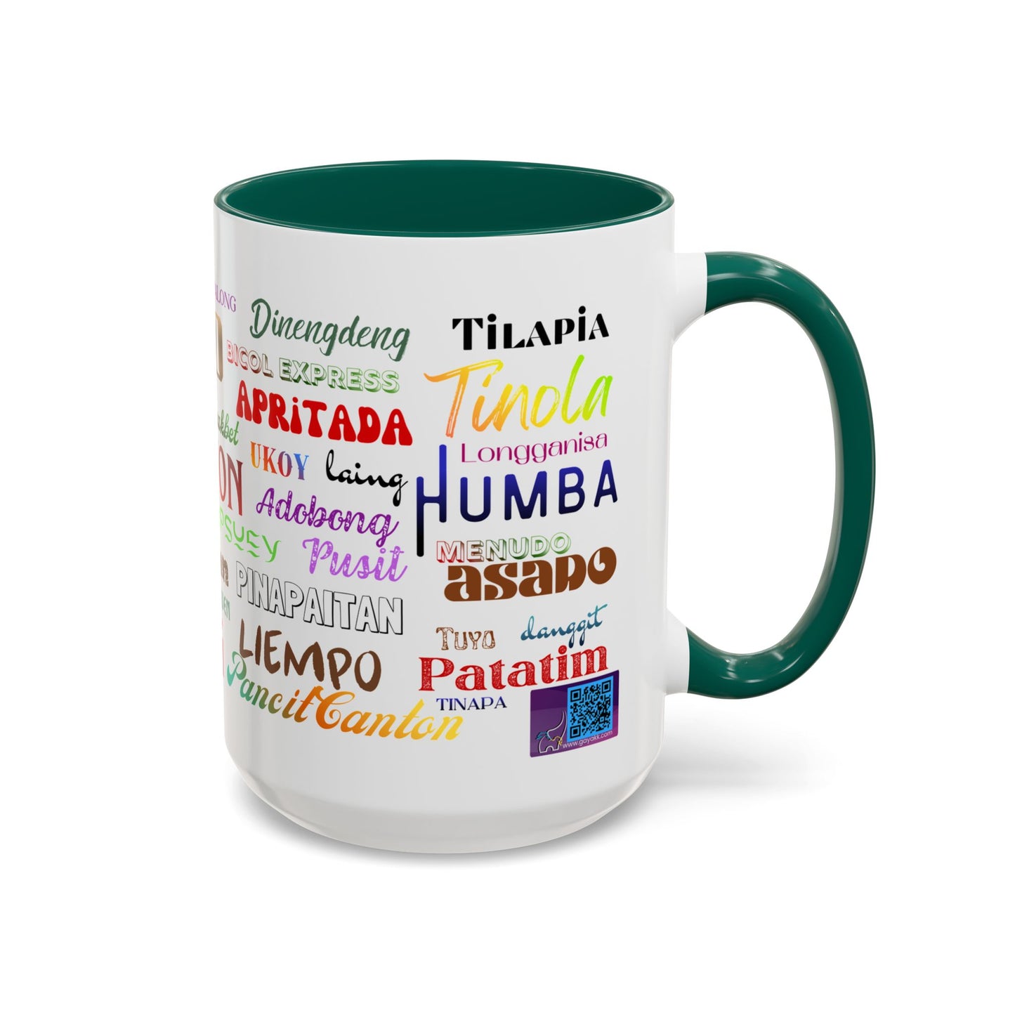 Filipino Food Names Mug — Colorful Filipino Dish Typography Coffee Cup (11oz/15oz)