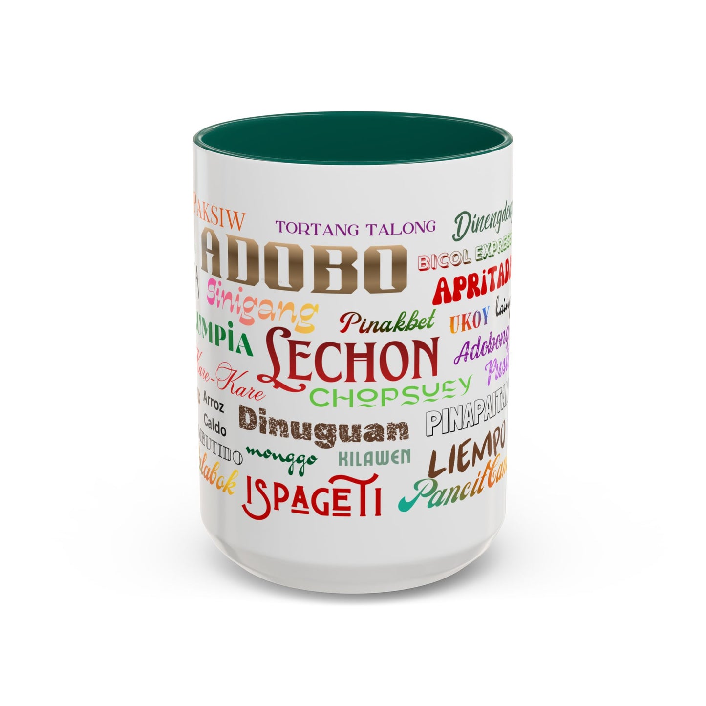 Filipino Food Names Mug — Colorful Filipino Dish Typography Coffee Cup (11oz/15oz)