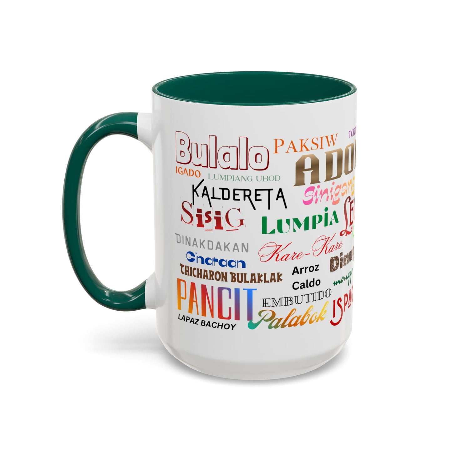 Filipino Food Names Mug — Colorful Filipino Dish Typography Coffee Cup (11oz/15oz)